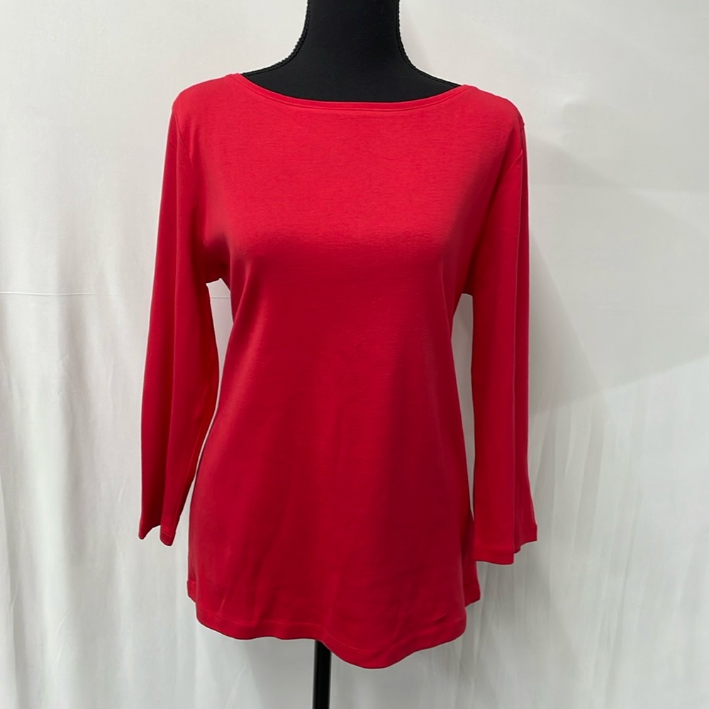 Talbots red tee, 3/4 length sleeve, 100% Pima cotton, size Large, NWOT